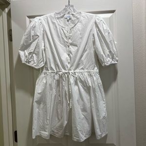Livro White Puff Sleeve Drawstring Waist Dress